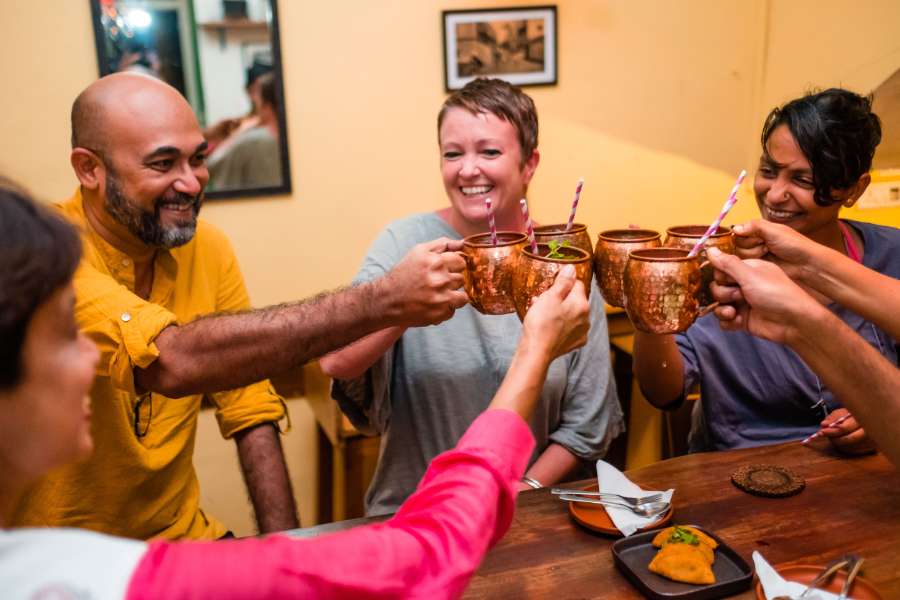 Corporate team enjoying food