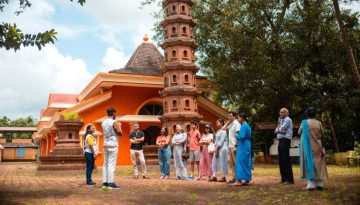 Leadership team engaging in coconut farming experience at Mulgao Folk Village in North Goa